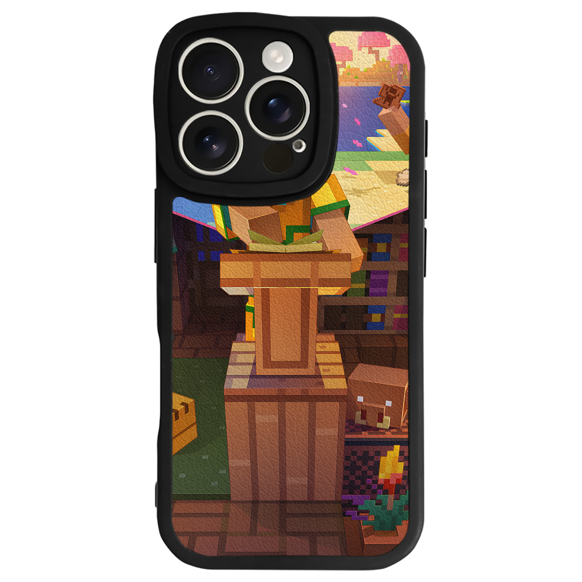 （画像用） マインクラフト ブロックの世界 Minecraft MC Block world 【iPhone 16シリーズ対応】シリコンスマホケース（レザー調） 材質：シリコン